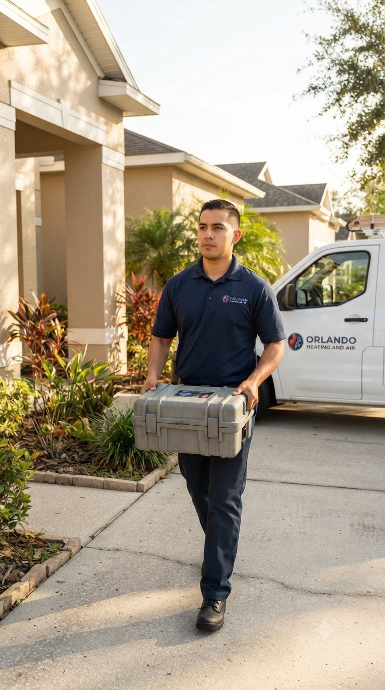 Orlando emergency HVAC technician arriving with equipment